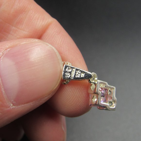 16" Sterling Silver Pink Cubic Zirconia Gem & Diamond Chip Necklace Vintage - Picture 4 of 7